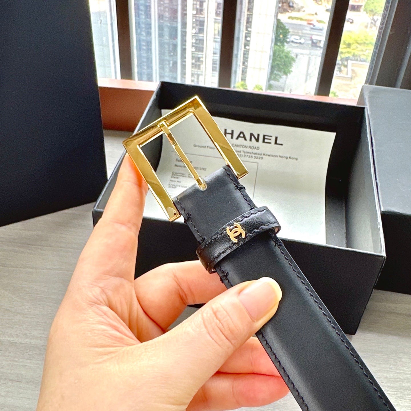 CC Belt 3cm Black Cowhide 202938