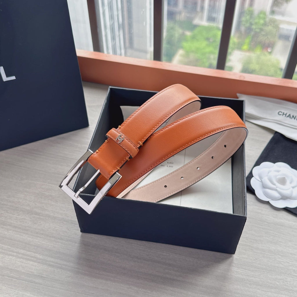CC Belt 3cm Tan Brown Sliver Cowhide 202806