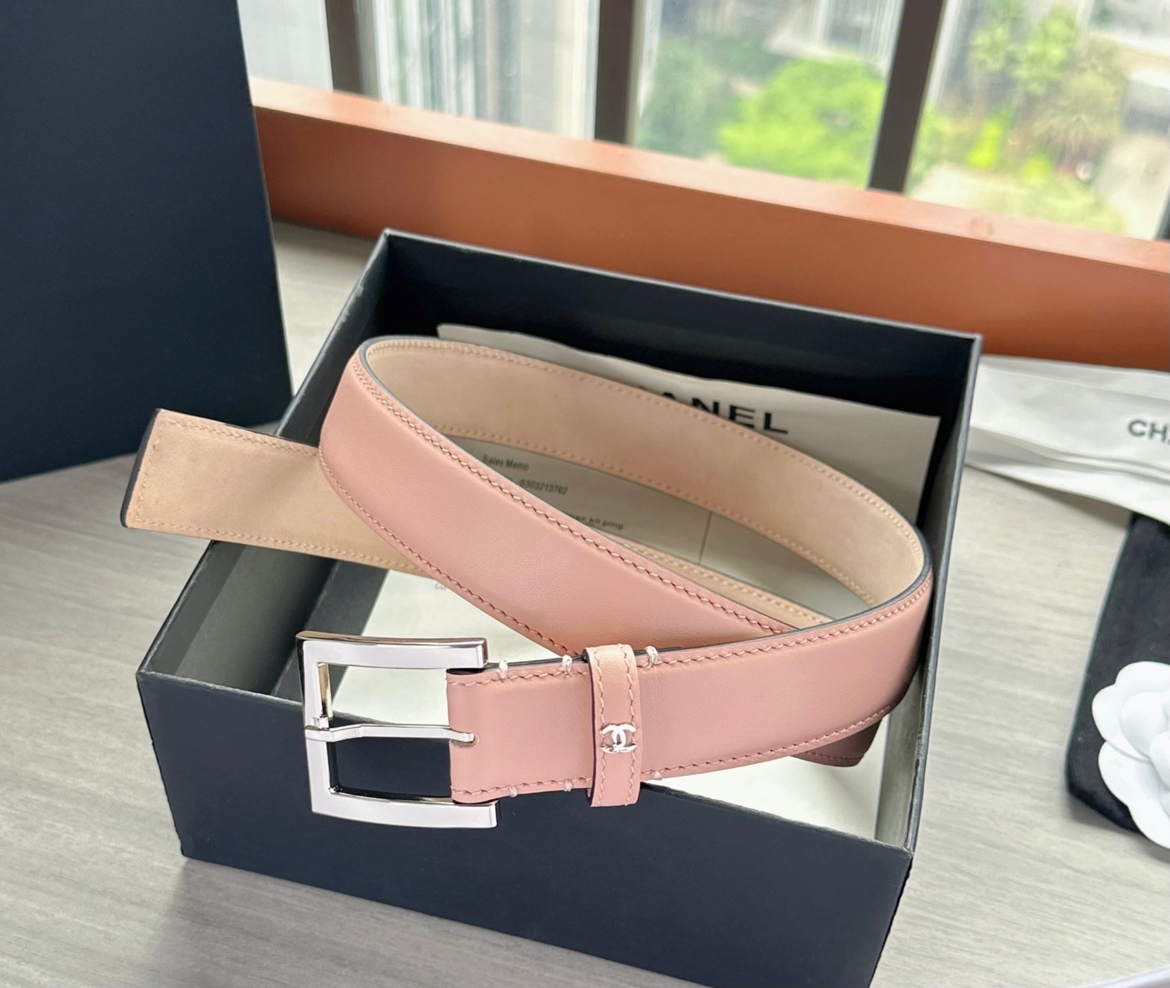 CC Belt 3cm Light Pink Sliver Cowhide 202807
