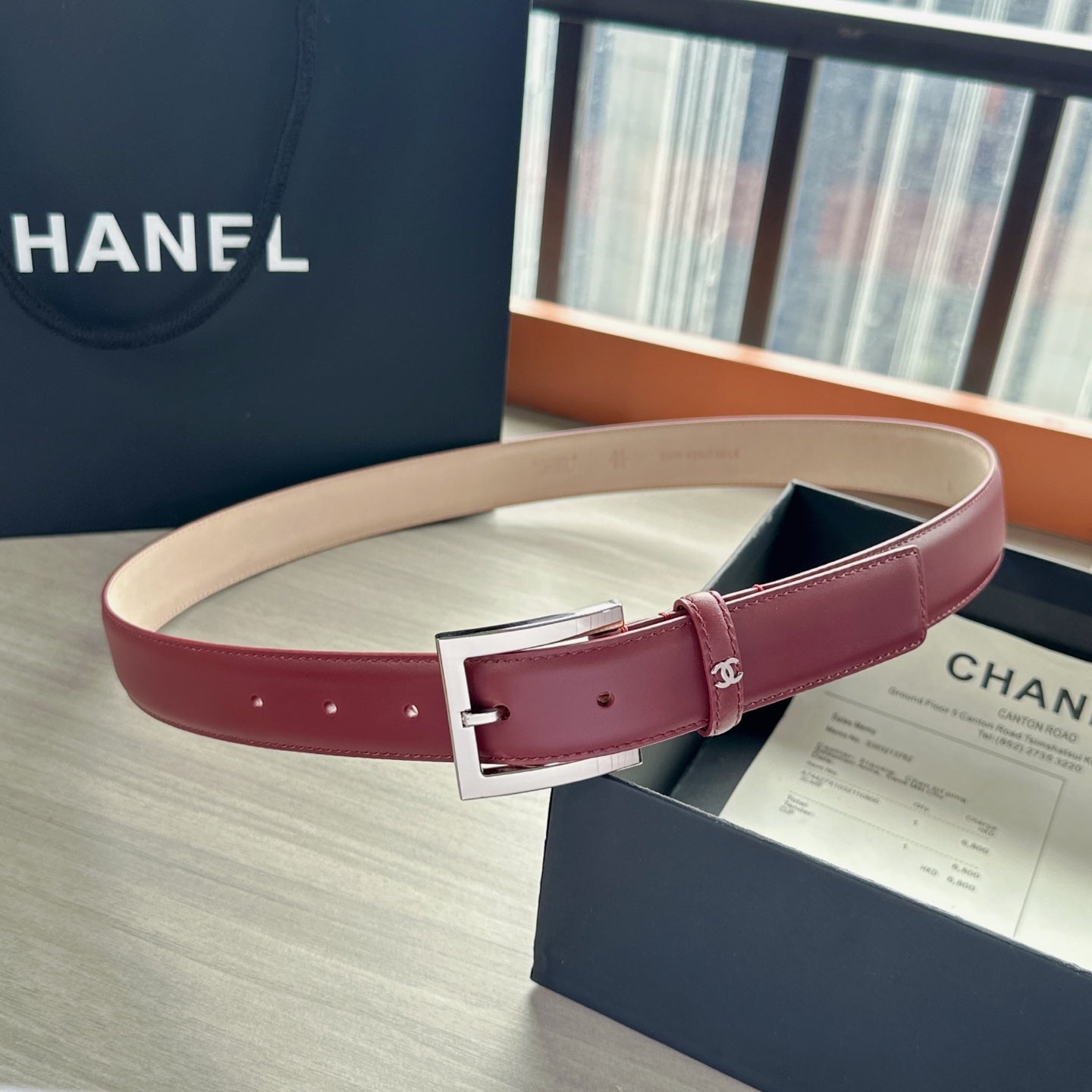 CC Belt 3cm Burgundy Sliver Cowhide 202809