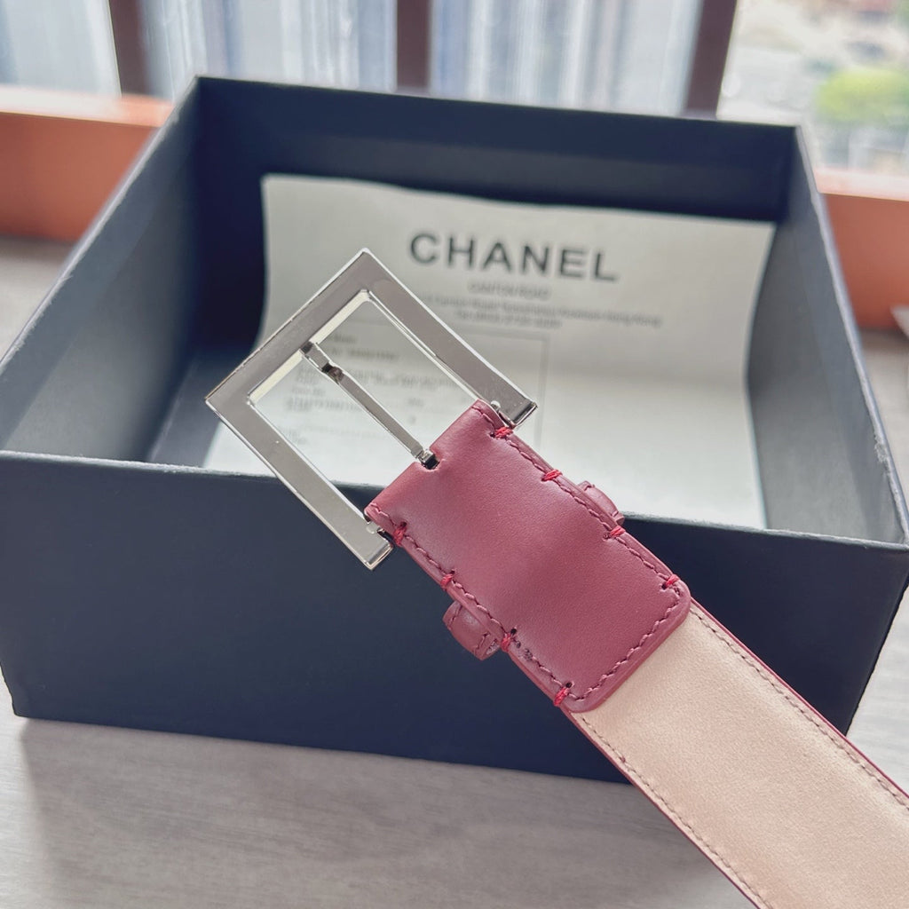 CC Belt 3cm Burgundy Sliver Cowhide 202809