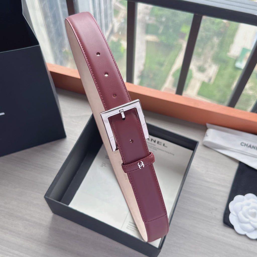 CC Belt 3cm Burgundy Sliver Cowhide 202809