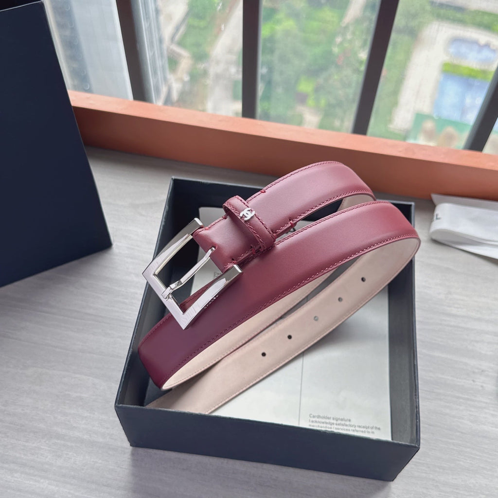 CC Belt 3cm Burgundy Sliver Cowhide 202809