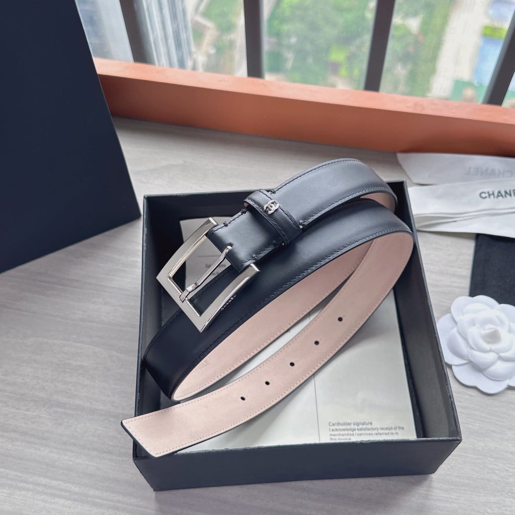CC Belt 3cm Black Sliver Cowhide 202810