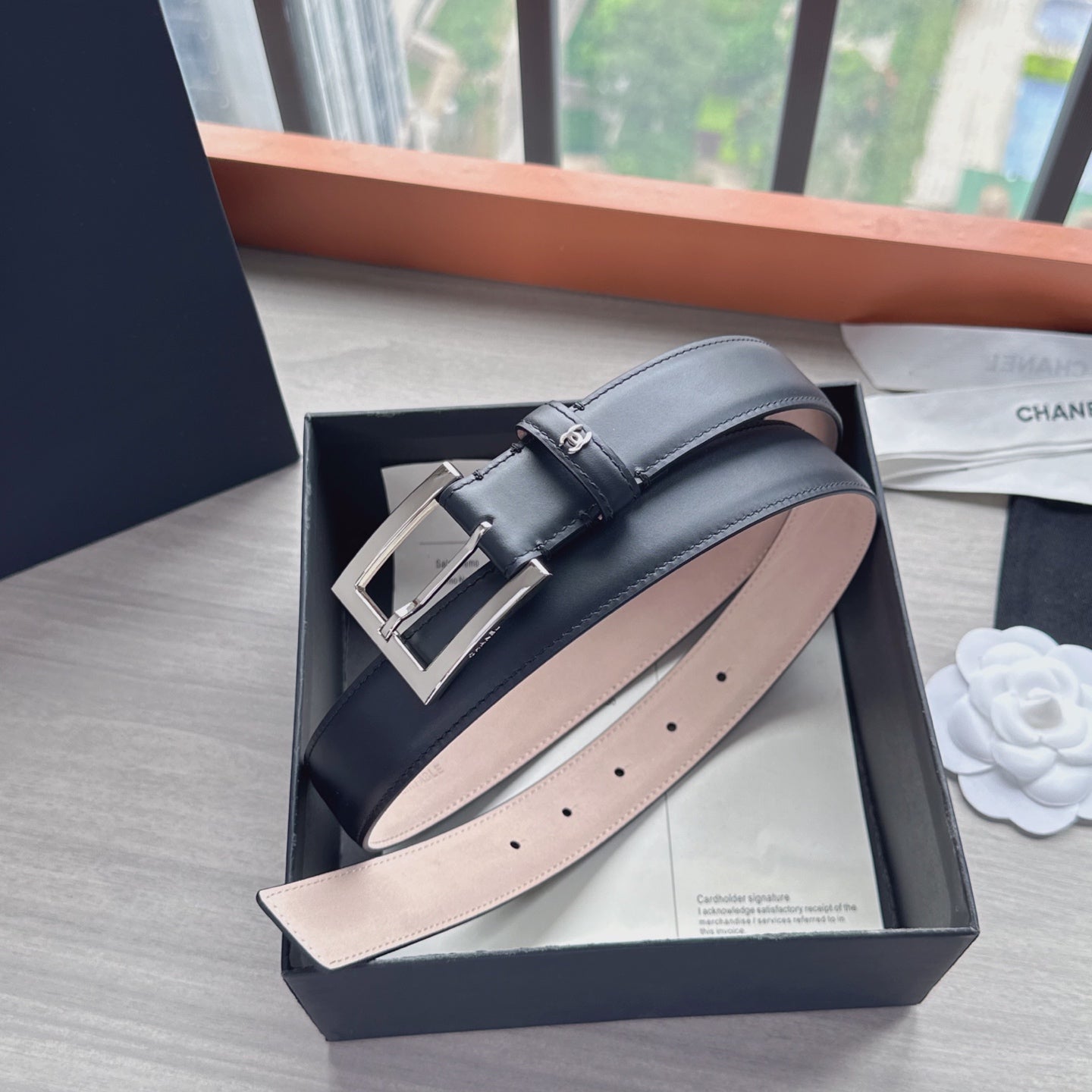 CC Belt 3cm Black Sliver Cowhide 202810