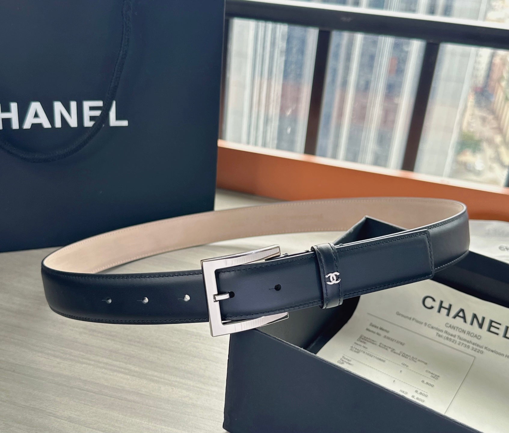 CC Belt 3cm Black Sliver Cowhide 202810