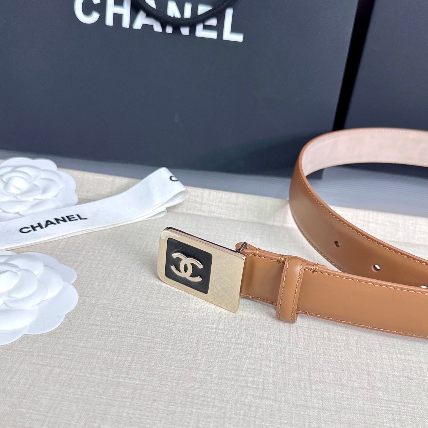 CC 3.0cm Belt Tan Lambskin 209358