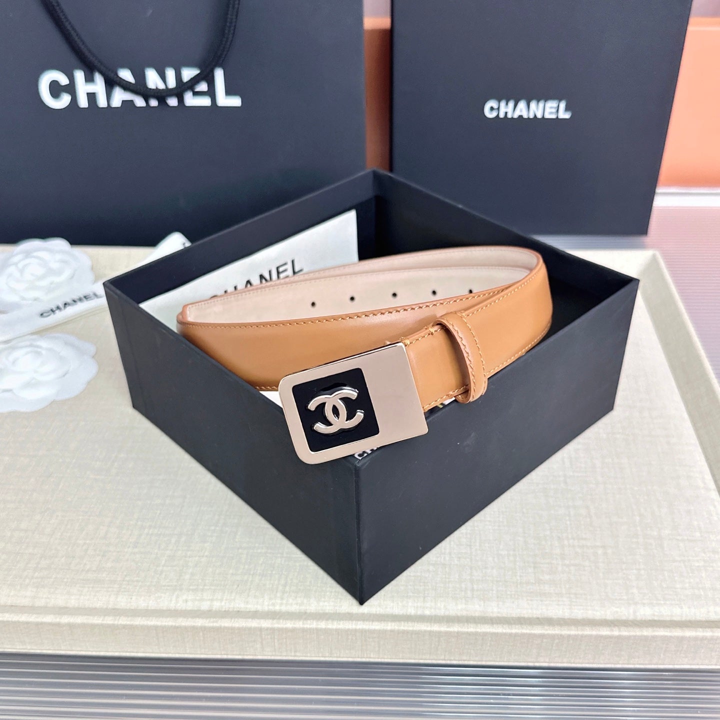 CC 3.0cm Belt Tan Lambskin 209358