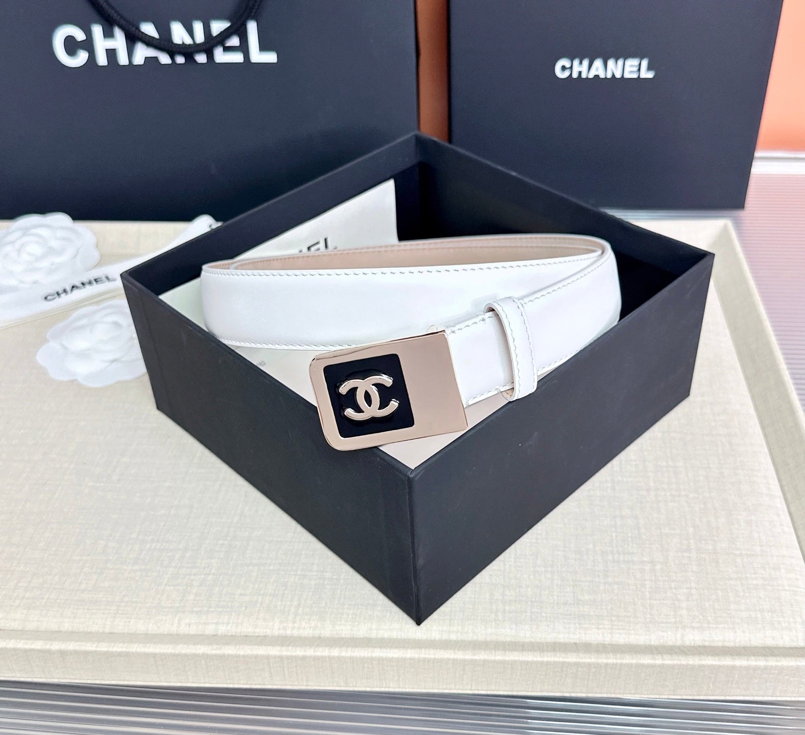CC 3.0cm Belt White Lambskin 209360