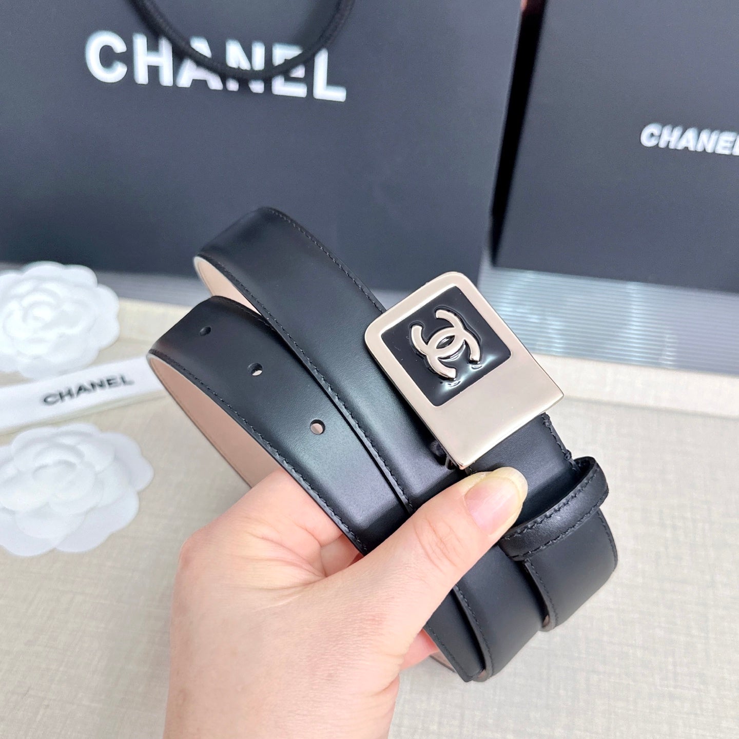 CC 3.0cm Belt Black Lambskin 209362