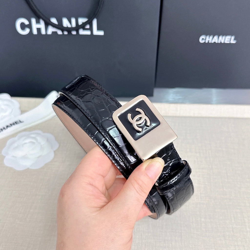 CC 3.0cm Belt Black Crocodile-Embossed 209363