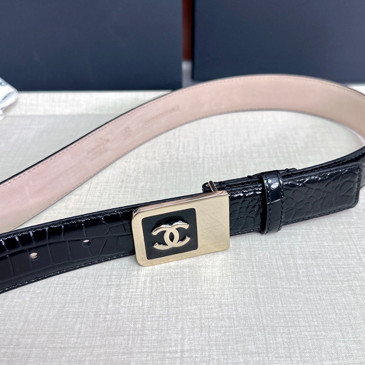 CC 3.0cm Belt Black Crocodile-Embossed 209363