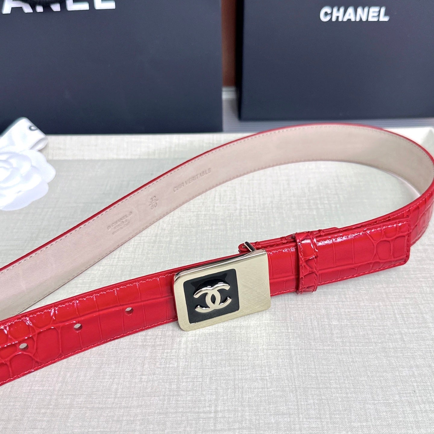CC 3.0cm Belt Red Crocodile-Embossed 209364
