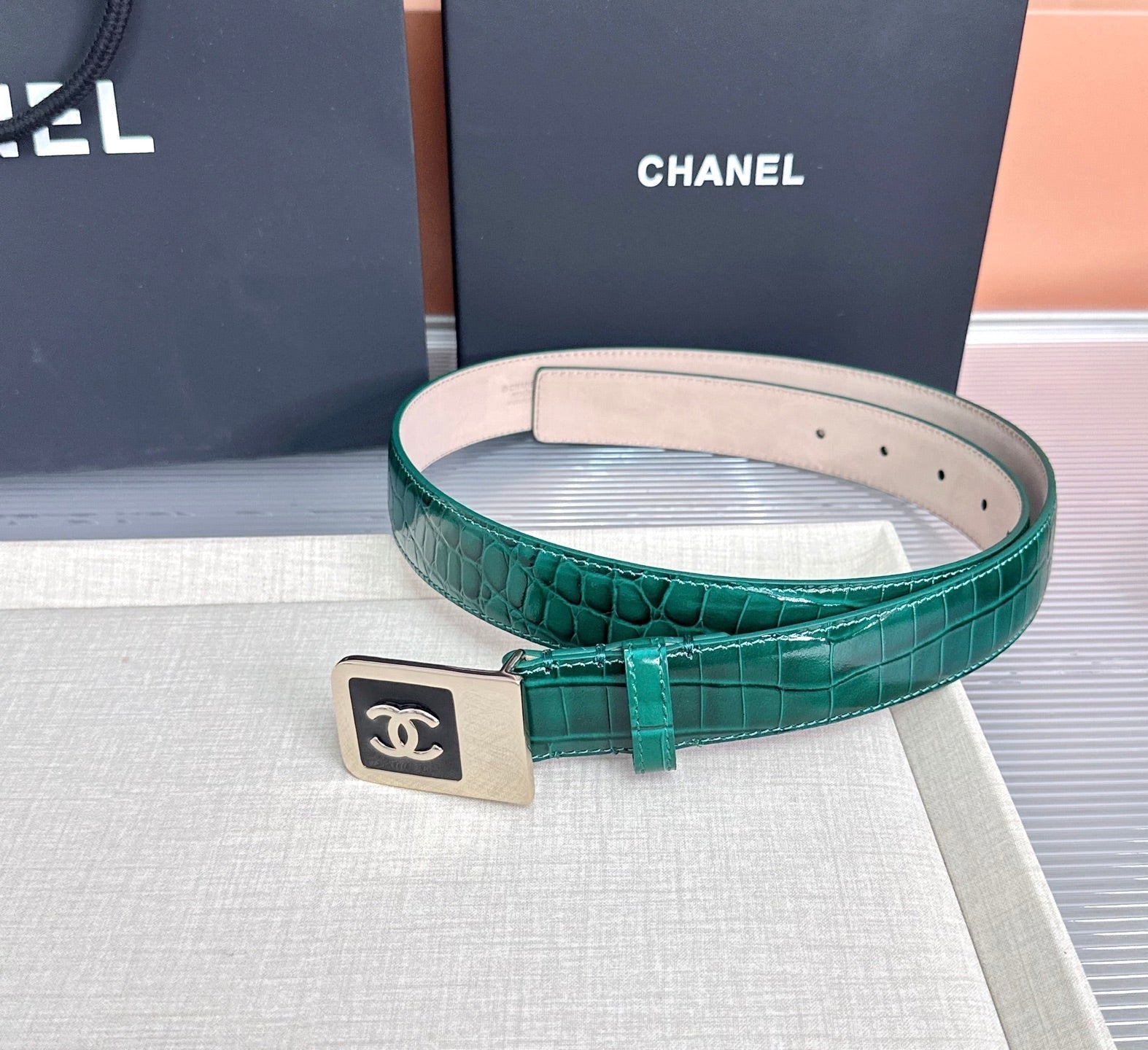 CC 3.0cm Belt Green Crocodile-Embossed 209365