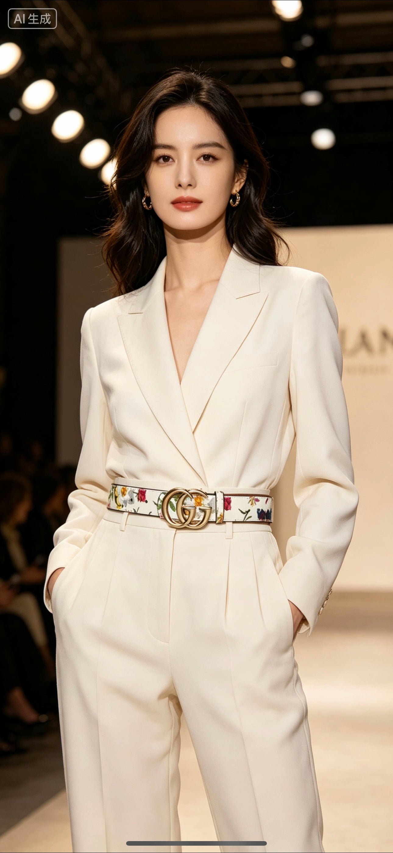 GG Marmont Reversible Belt 3.0cm Flora Print White Leather