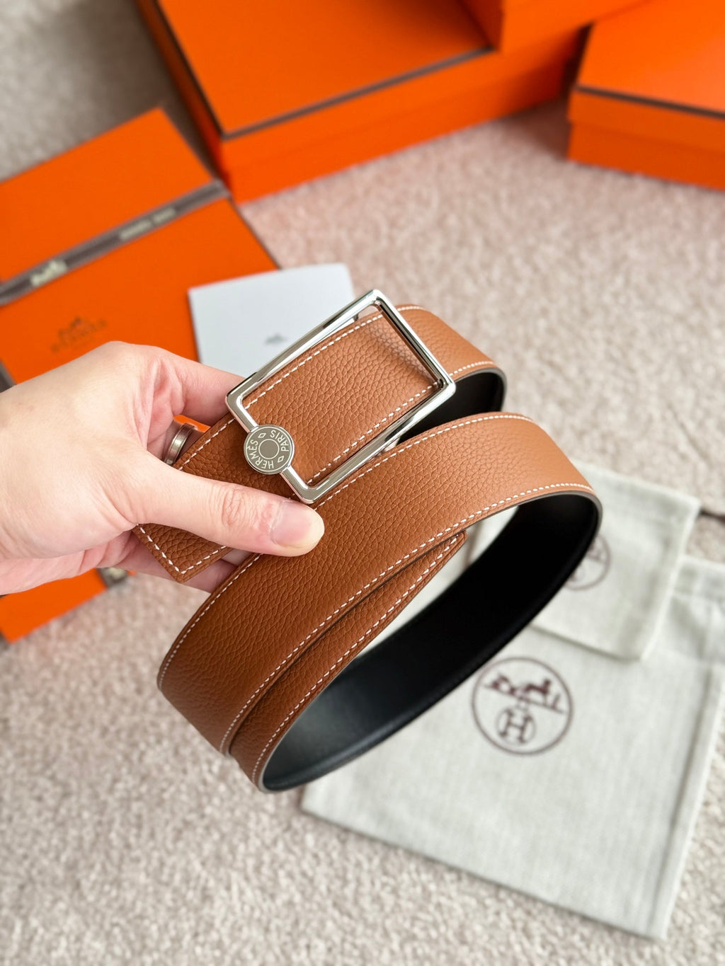 HM Oscar Buckle Belt 38mm Brown Black Leather 187557