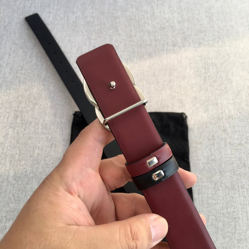 CC 2022 3.0cm Reversible Sliver Belt Calfskin Black Burgundy Calfskin
