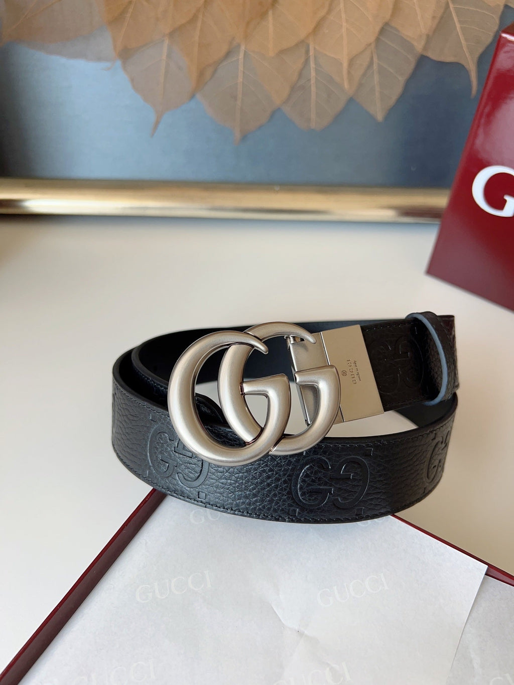 DOUBLE G MARMONT SLIVER BUCKLE 37MM BLACK EMBOSSED LEATHER