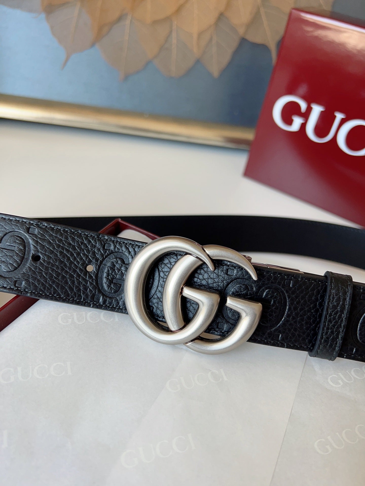 DOUBLE G MARMONT SLIVER BUCKLE 37MM BLACK EMBOSSED LEATHER