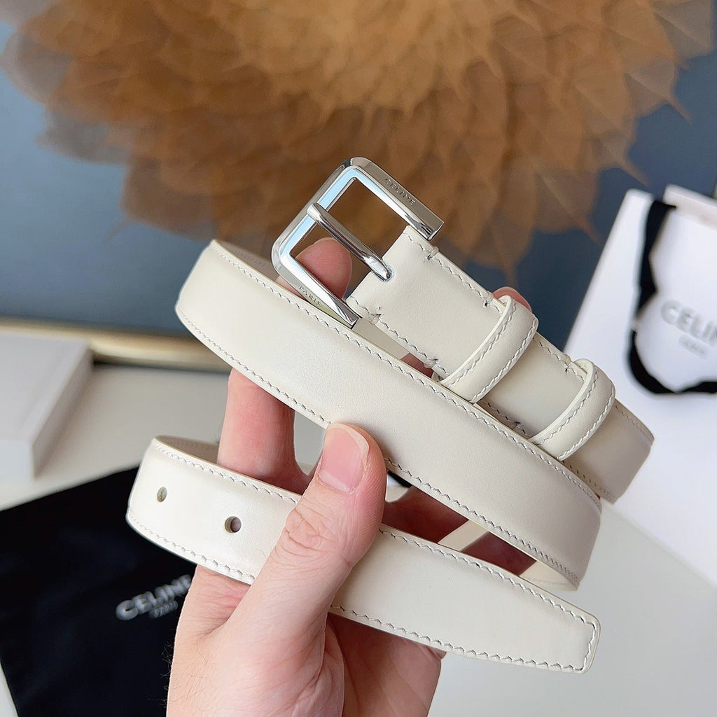 CL Sliver 25mm Triomphe Belt White Cowhide 616409