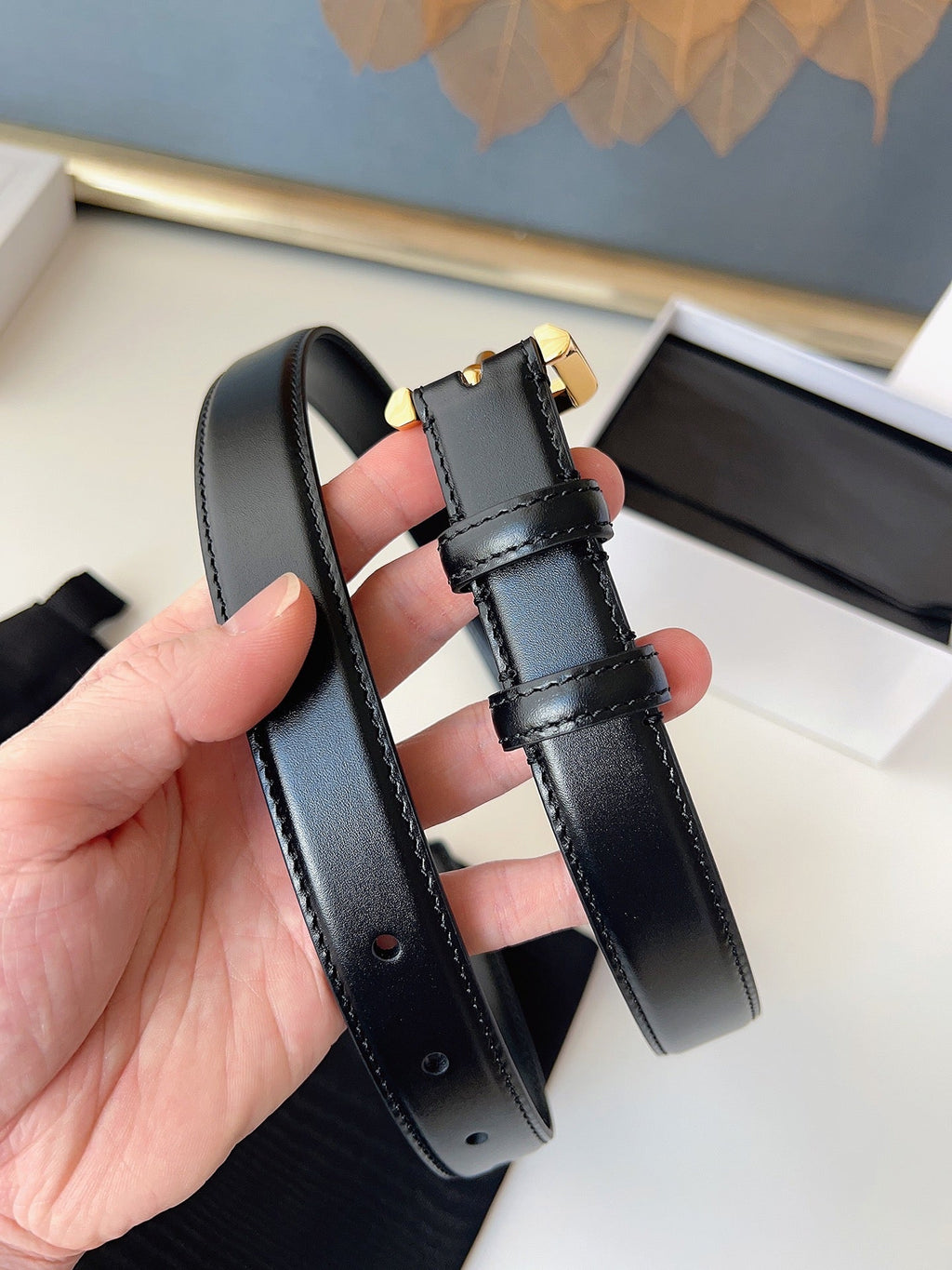 CL Gold 25mm Triomphe Belt Black Cowhide 616412