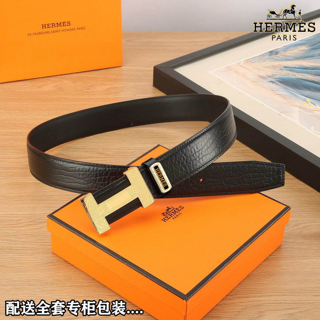HM Constance Belt 38mm Black Togo Leather 619664