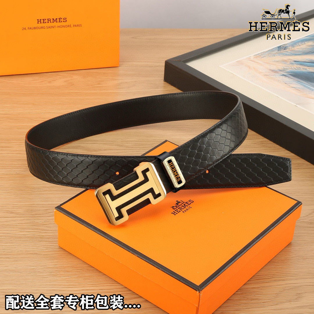 HM Constance Belt 38mm Black Togo Leather 619662