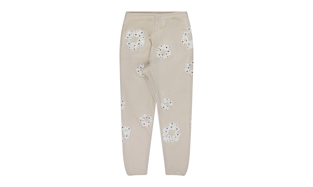 Rhinestone Cotton Wreath Sweatpants "Cream" DT681
