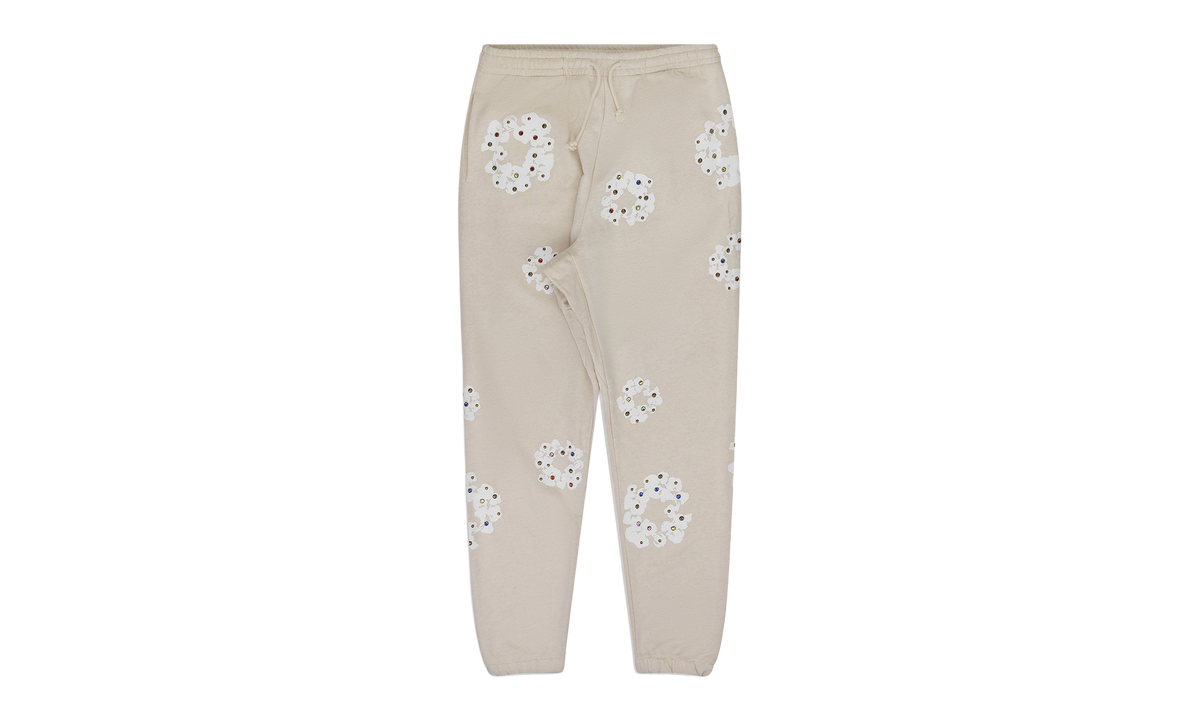 Rhinestone Cotton Wreath Sweatpants "Cream" DT681