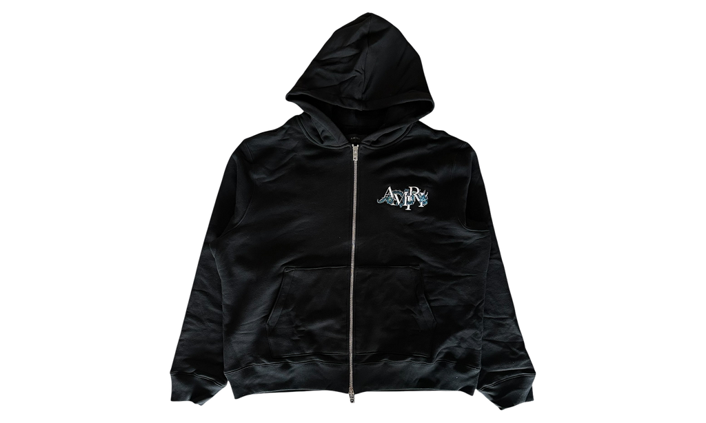 Embroidered Dragon Logo Zip Up Hoodie "Black / White" AMJYHD1005 001