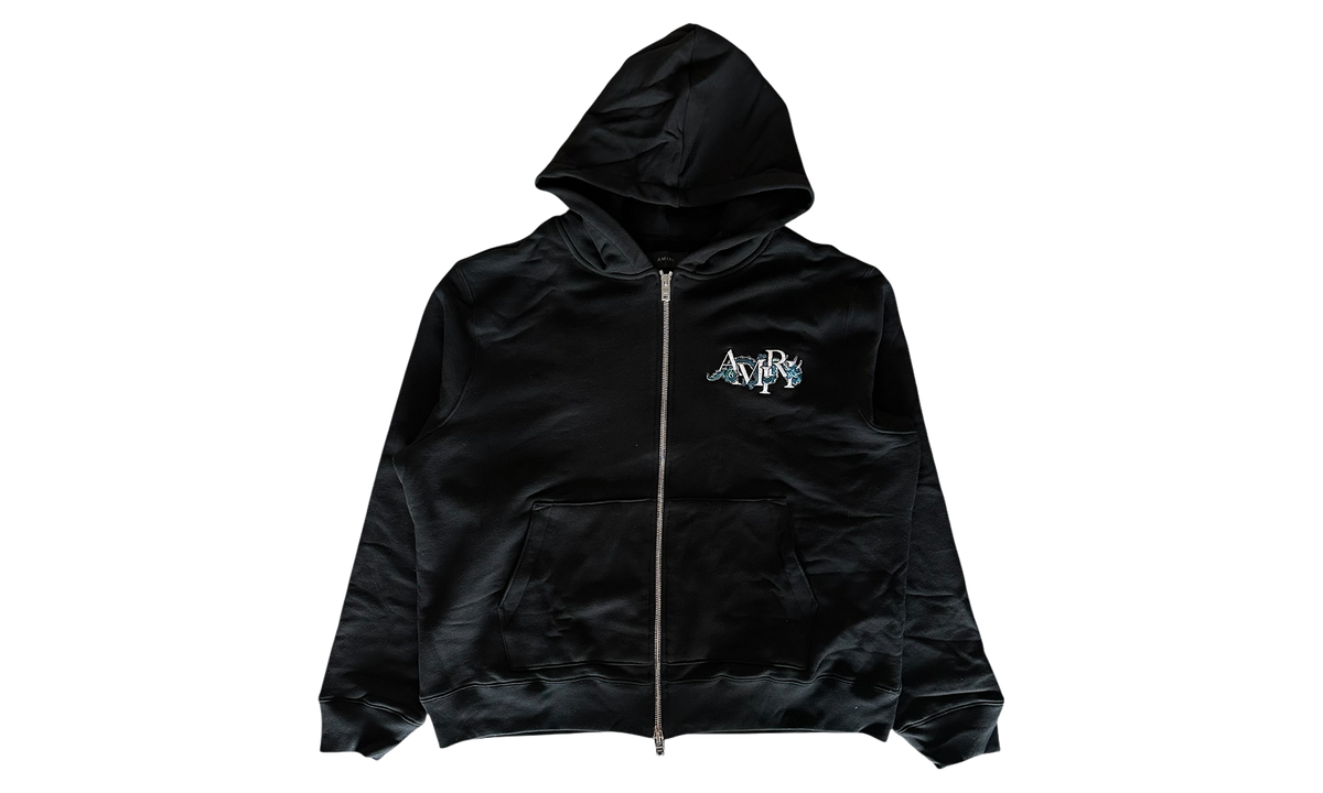 Embroidered Dragon Logo Zip Up Hoodie "Black / White" AMJYHD1005 001