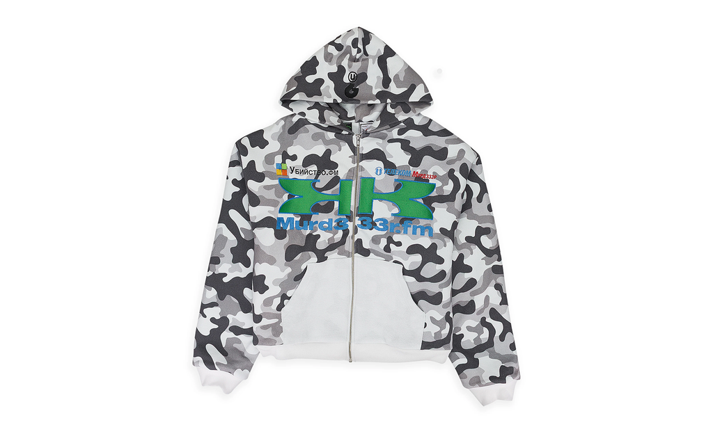CAMO DOUBLE LAYERED HOODIE "MURD333R.FM - WHITE" GUT XHDS 0004