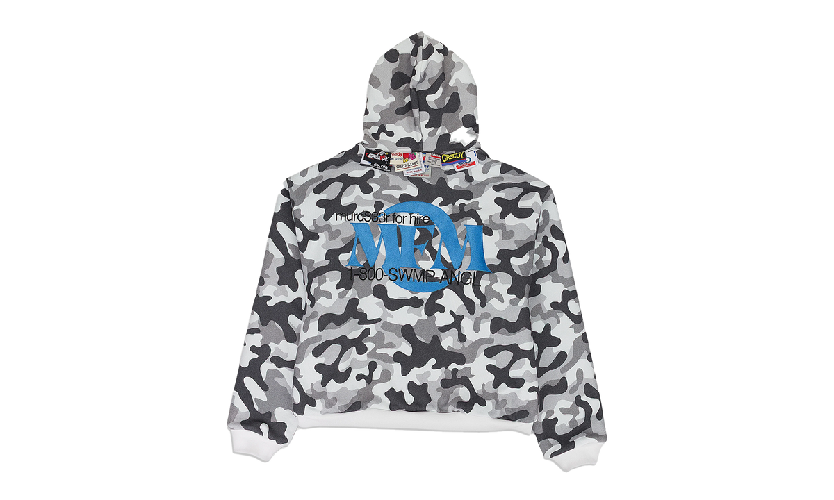 CAMO DOUBLE LAYERED HOODIE "MURD333R.FM - WHITE" GUT XHDS 0004