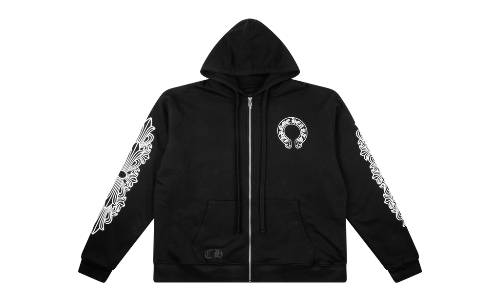 Horseshoe Floral Cross Sleeve Zip Up Hoodie "Black/White" CHRM0146