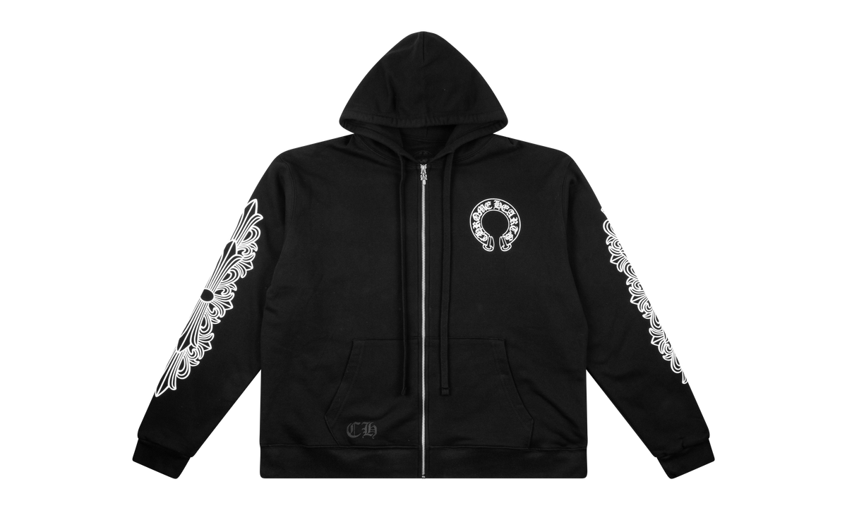 Horseshoe Floral Cross Sleeve Zip Up Hoodie "Black/White" CHRM0146