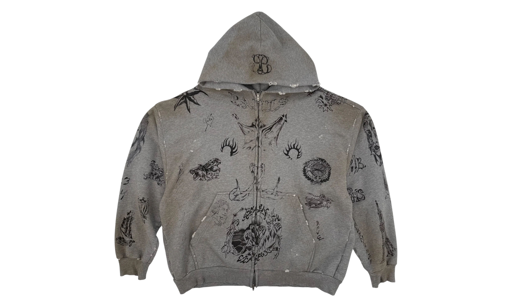 Tattoo Heavy Molleton Zip-up Hoodie "Grey" 770939 TQVK1 1167