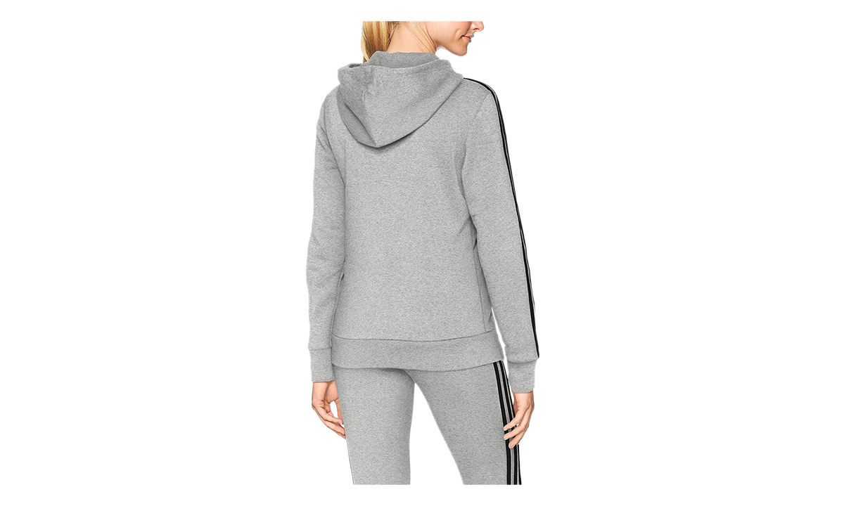 Essentials Cotton Fleece 3-Stripe Full Zip Hoodie WMNS "Grey / Black" CD2250