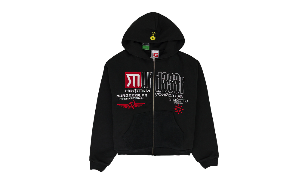 DOUBLE LAYERED HOODIE "MURD333R.FM - Black" GUT XHDS 0006