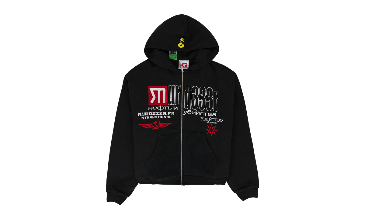 DOUBLE LAYERED HOODIE "MURD333R.FM - Black" GUT XHDS 0006