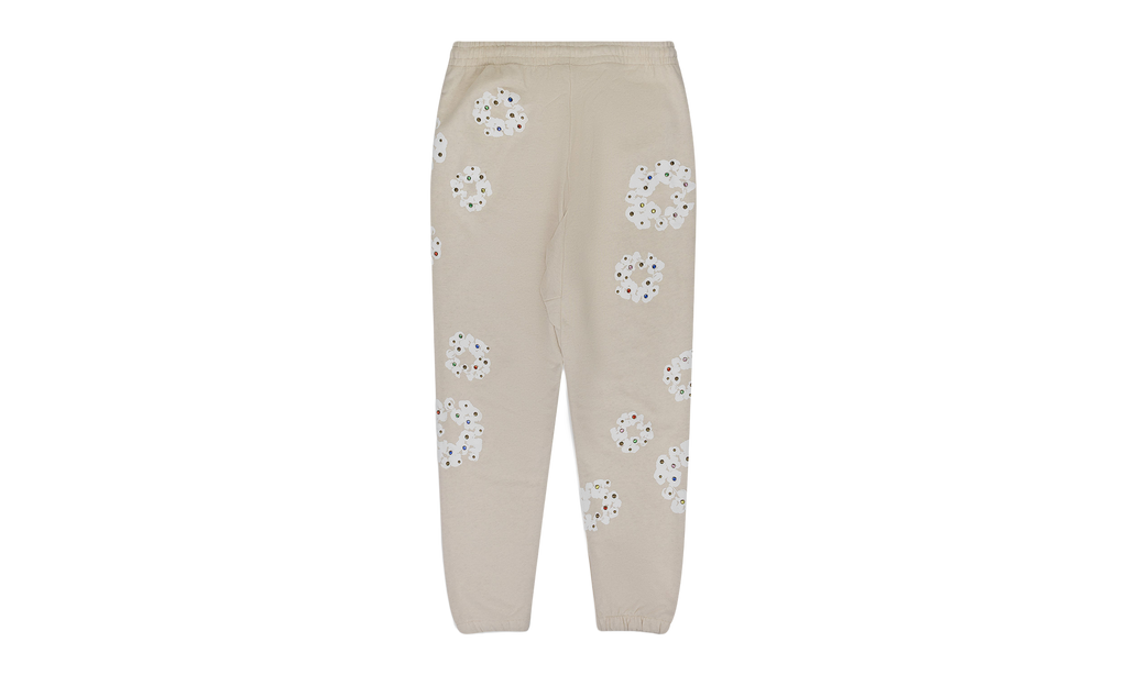 Rhinestone Cotton Wreath Sweatpants "Cream" DT681