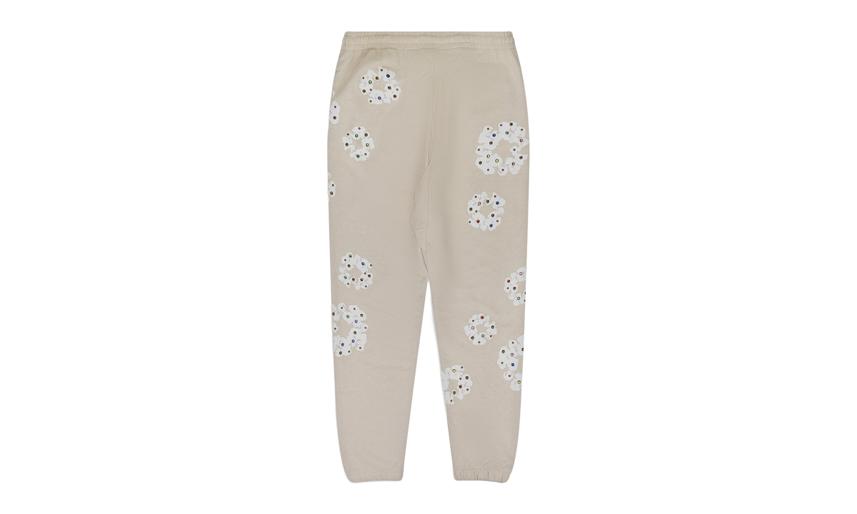 Rhinestone Cotton Wreath Sweatpants "Cream" DT681