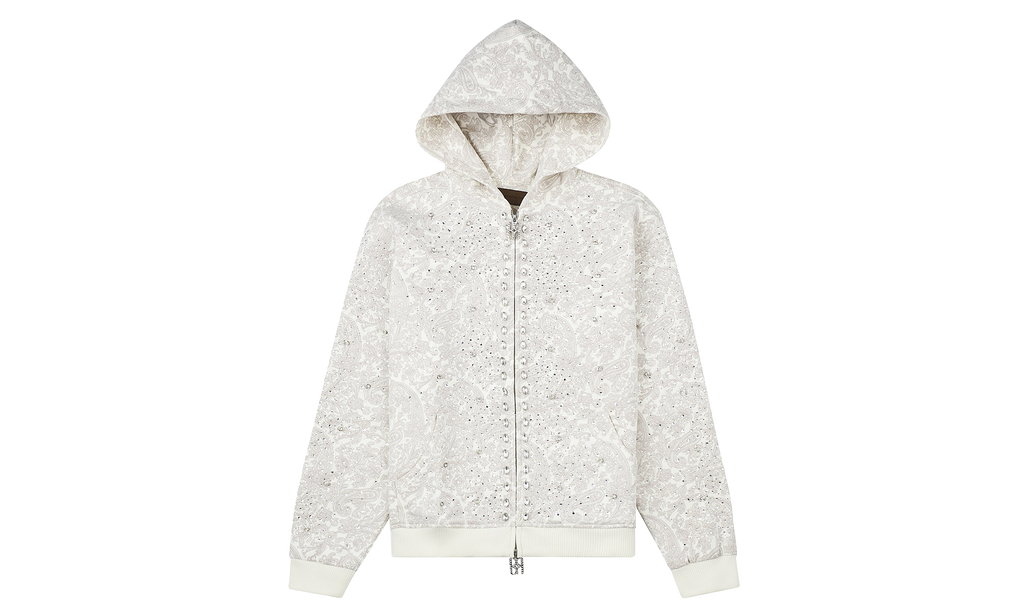 Cashew Blossom Pearl Zipper Hoodie "White / Rhinestone" BC25FWHA02 WHT