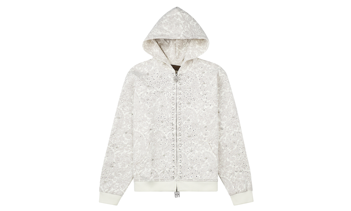 Cashew Blossom Pearl Zipper Hoodie "White / Rhinestone" BC25FWHA02 WHT