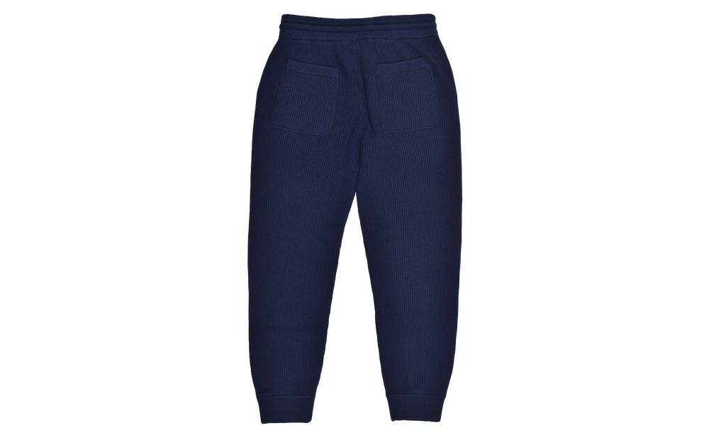 100% Cashmere Ribbed Fashion Knit Travel Drawstring Sweatpants "Navy" BRUN528
