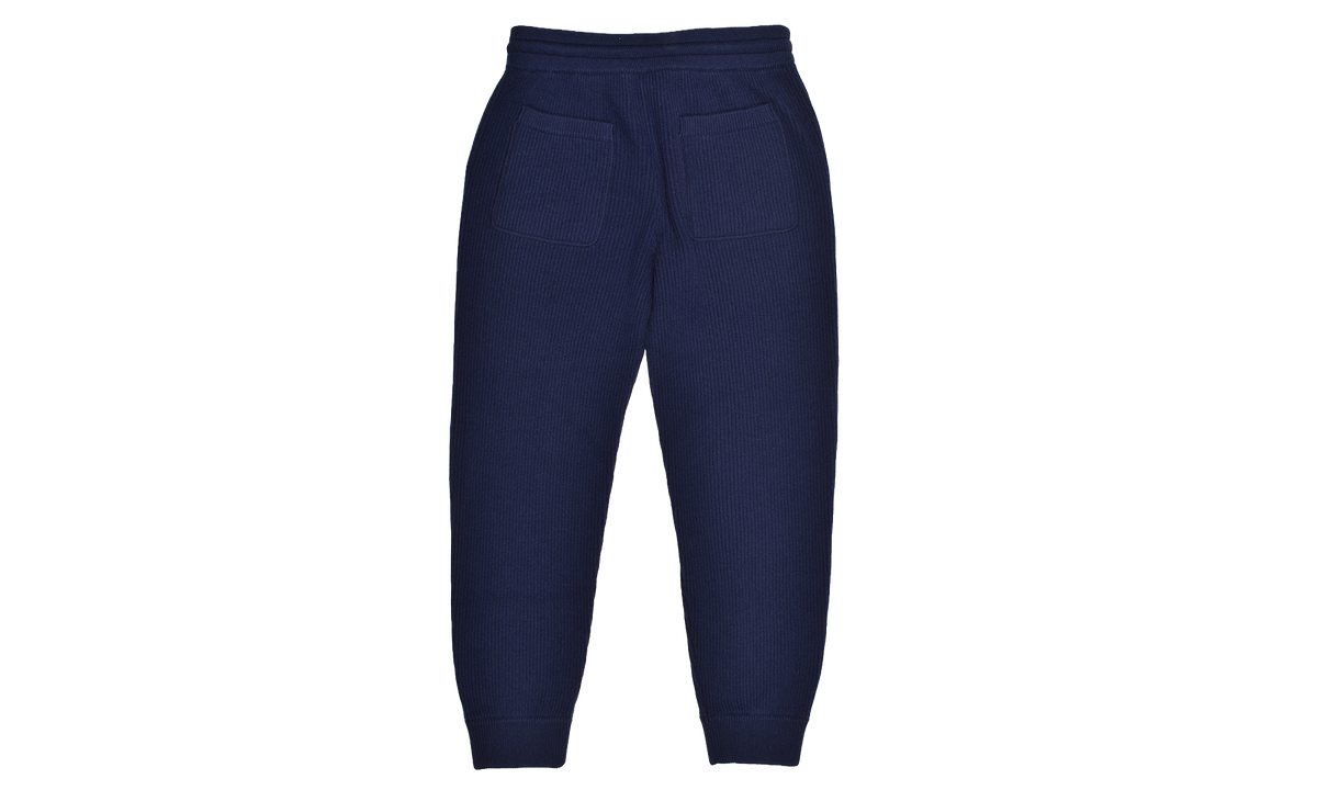 100% Cashmere Ribbed Fashion Knit Travel Drawstring Sweatpants "Navy" BRUN528