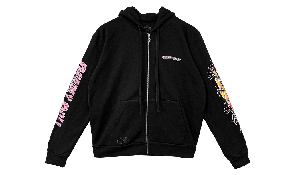 Deadly Doll Pink Cross Scroll Label Zip Up Hoodie "Black" CHRM1808