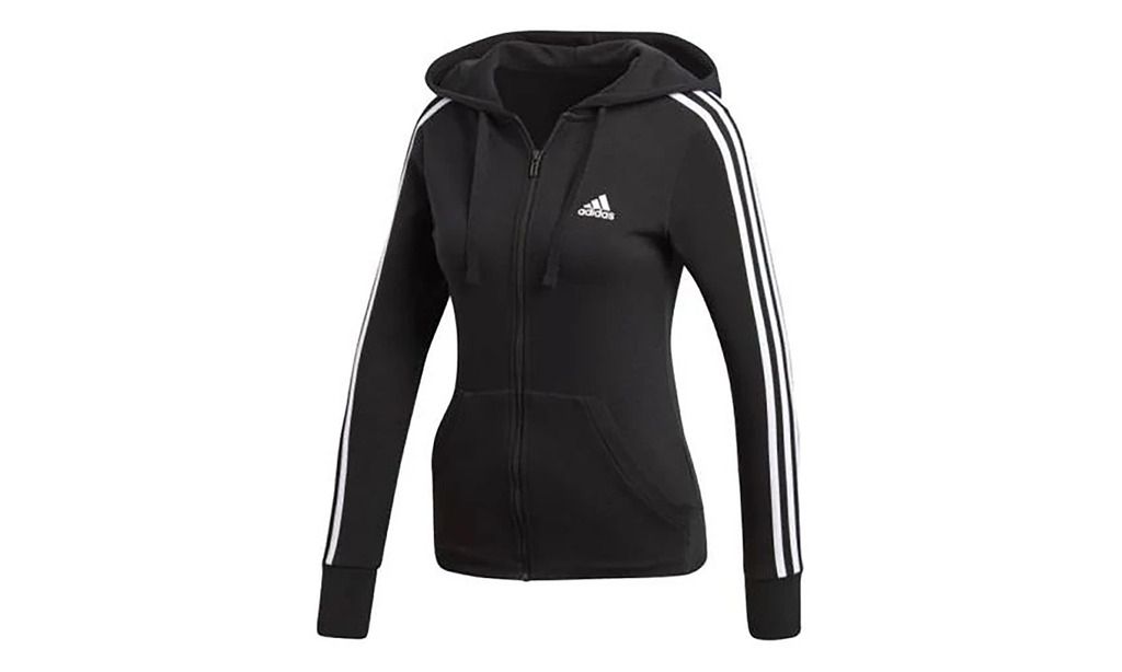 Essentials 3 Stripe Full Zip Hoodie WMNS "Black" S97065