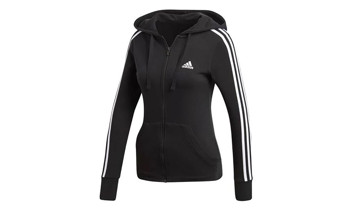 Essentials 3 Stripe Full Zip Hoodie WMNS "Black" S97065