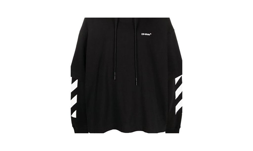 Diagonal Helvetica Double Tee Hoodie Black/White "Double Tee Hoodie" V8X11FVF