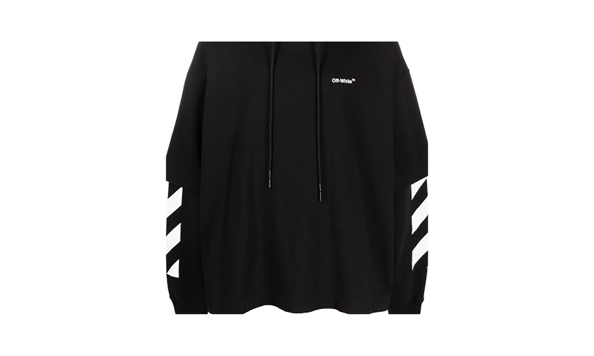 Diagonal Helvetica Double Tee Hoodie Black/White "Double Tee Hoodie" V8X11FVF